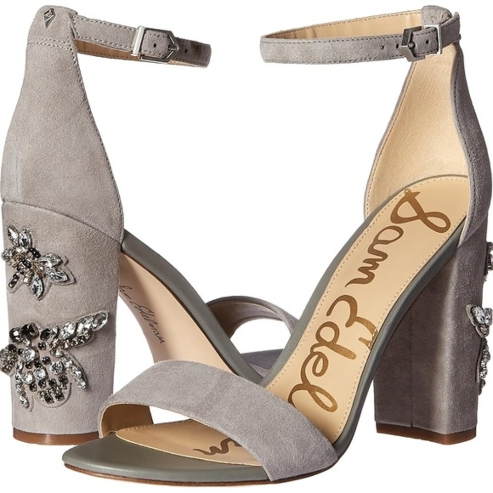 Lightly Used Sam Edelman Embellished Suede Heels in Gray Size 8.5